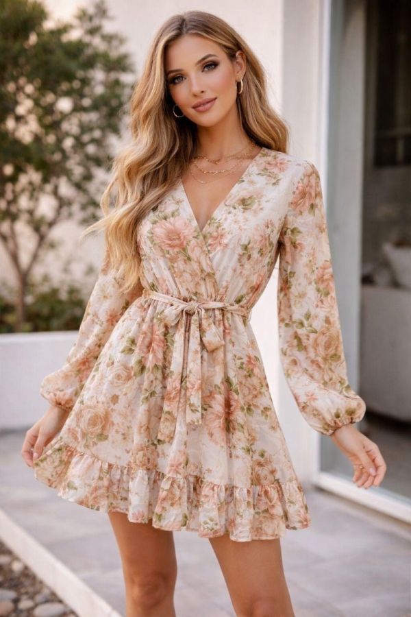 Kaia rose flower kjole 23860 beige