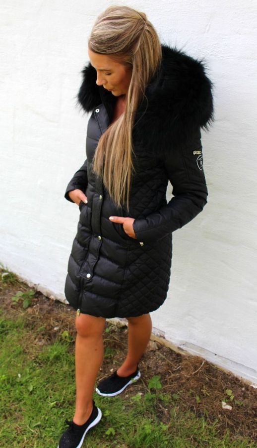 Rock and Blue Beam sort vinterjakke med sort pels