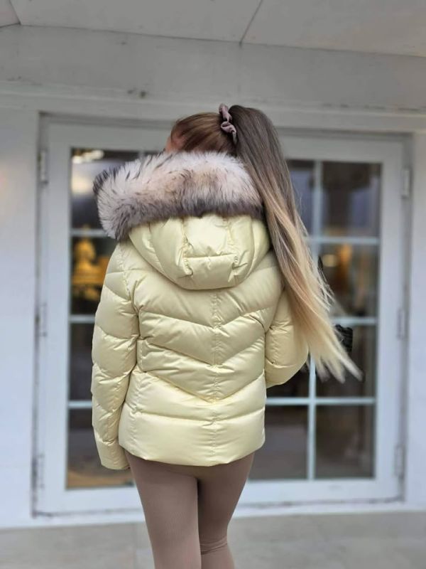 Rock And Blue Leia jakke Butter Yellow med Hvid ægte pels