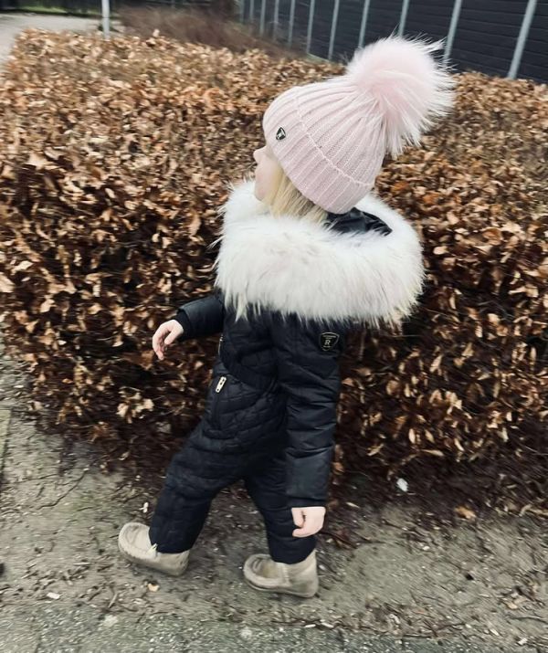 Rock and blue Ciara jumpsuit kids sort/hvid ægte pels