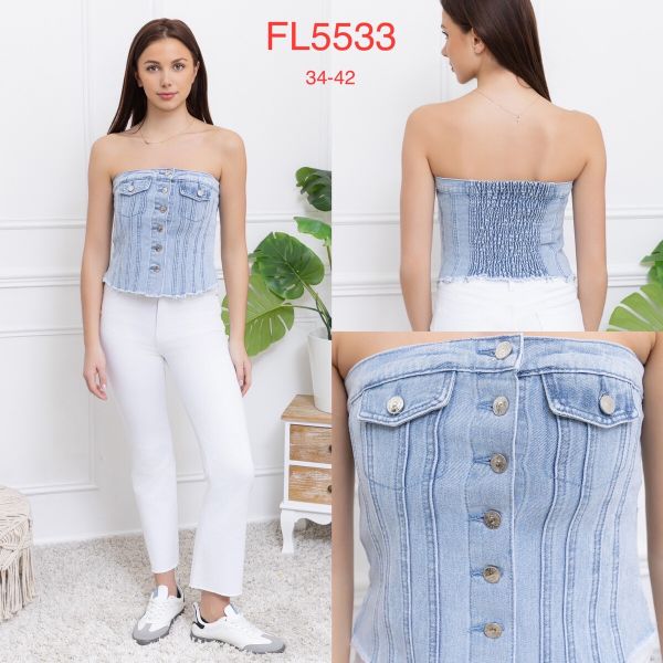 Folyrose Bustier i denim med knapper 5533