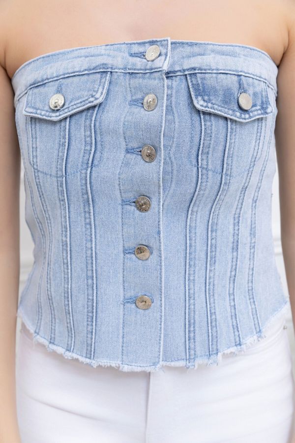 Folyrose Bustier i denim med knapper 5533