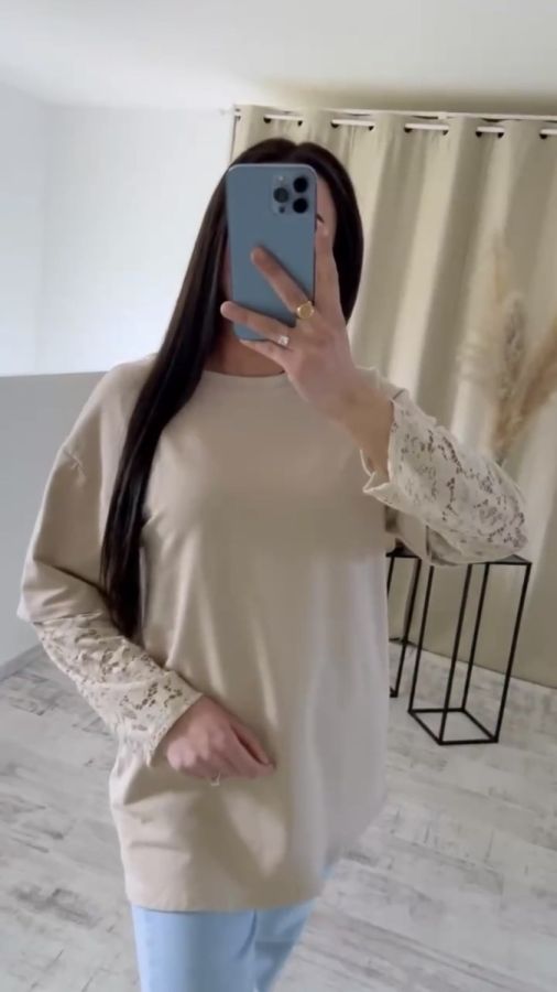 Rosy Days t shirt med blonde ærmer 6786 beige