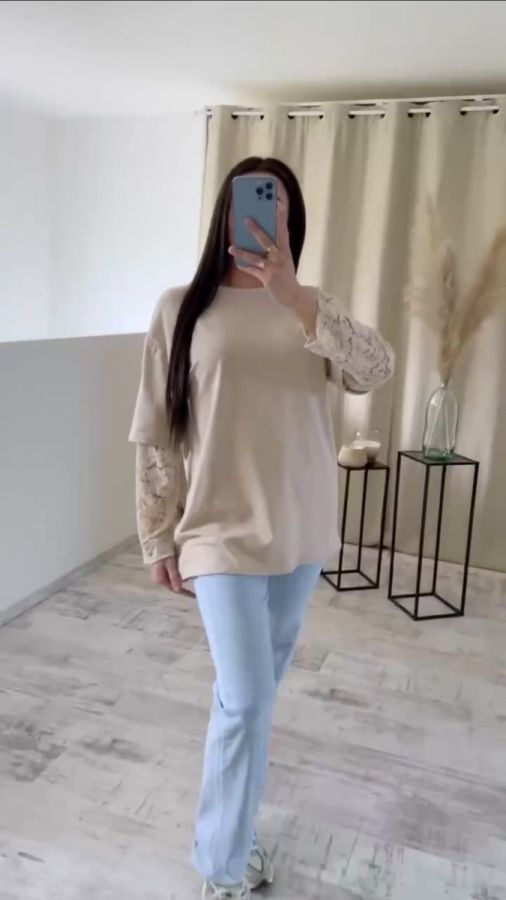 Rosy Days t shirt med blonde ærmer 6786 beige