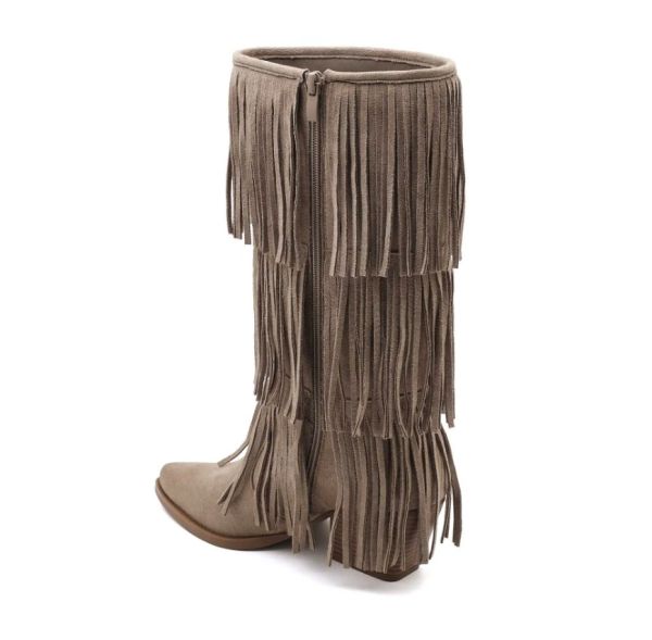 Marquiz cowboy støvle med frynser 5867 taupe