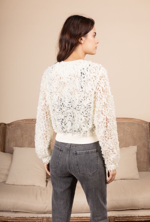 Stella flower cardigan med zip 24017 creme